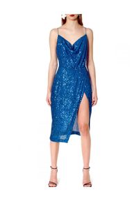 AGGI - Sukienka Kim Brillant Blue. Okazja: na imprezę, na karnawał. Kolor: niebieski. Materiał: jedwab. Długość rękawa: na ramiączkach. Typ sukienki: proste. Długość: midi #3