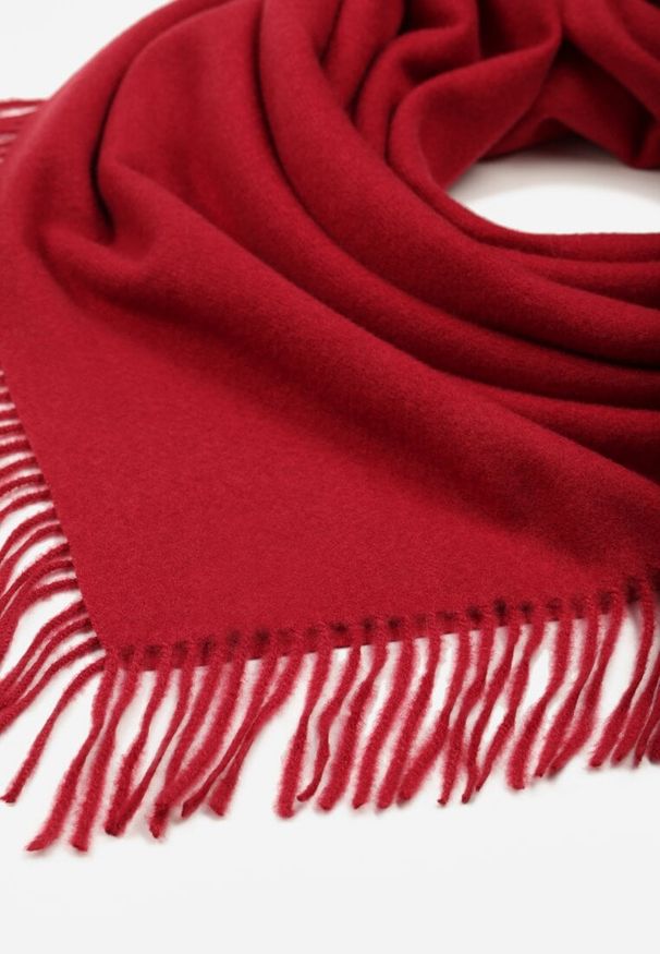 Born2be - Bordowy Trójkątny Szalik z Wiskozy i Bawełny z Frędzlami Vetirala. Okazja: do pracy, na co dzień, na spotkanie biznesowe. Kolor: czerwony. Materiał: wiskoza, bawełna. Styl: elegancki, biznesowy, casual