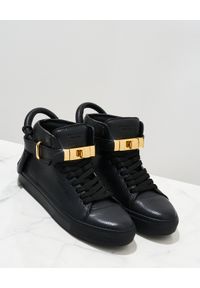 BUSCEMI - Czarne skórzane sneakersy 100MM. Nosek buta: okrągły. Kolor: czarny. Materiał: skóra. Wzór: aplikacja #3