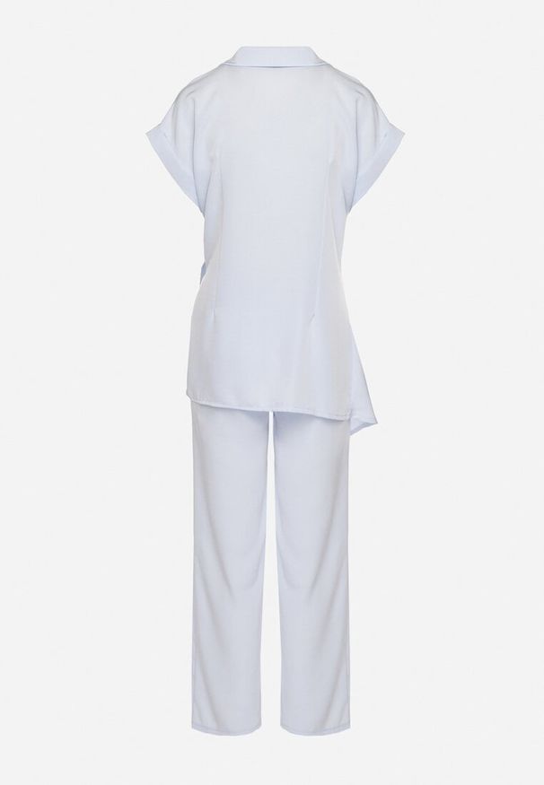 Born2be - Niebieski Komplet Koszula z Asymetrycznym Wiązaniem i Szerokie Spodnie Filivara. Kolor: niebieski