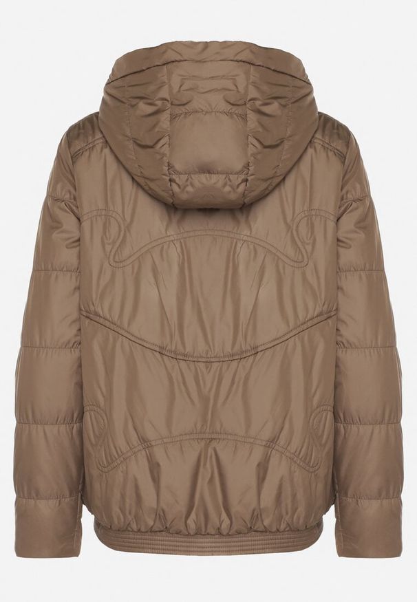 Born2be - Brązowa Casualowa Kurtka z Kapturem i Ozdobnymi Sznurkami Evialinae. Okazja: na co dzień. Typ kołnierza: kaptur. Kolor: brązowy. Materiał: poliester, jeans. Styl: casual