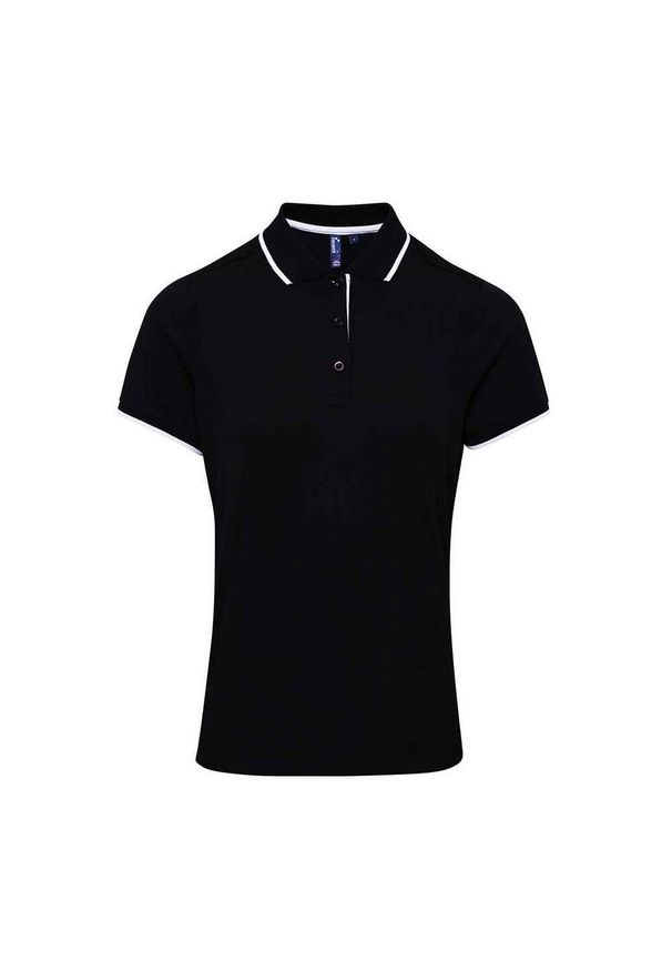 PREMIER - Damska Koszulka Polo Coolchecker W Kontrastowym Kolorze. Typ kołnierza: polo. Kolor: czarny, wielokolorowy, biały