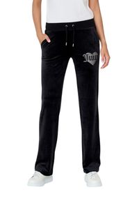 Juicy Couture - JUICY COUTURE Czarne spodnie Heart Diamante. Kolor: czarny. Materiał: poliester. Wzór: aplikacja #8