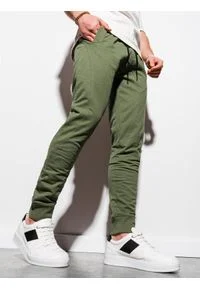 Ombre Clothing - Spodnie męskie dresowe joggery P952 - khaki - XXL. Kolor: brązowy. Materiał: dresówka #3
