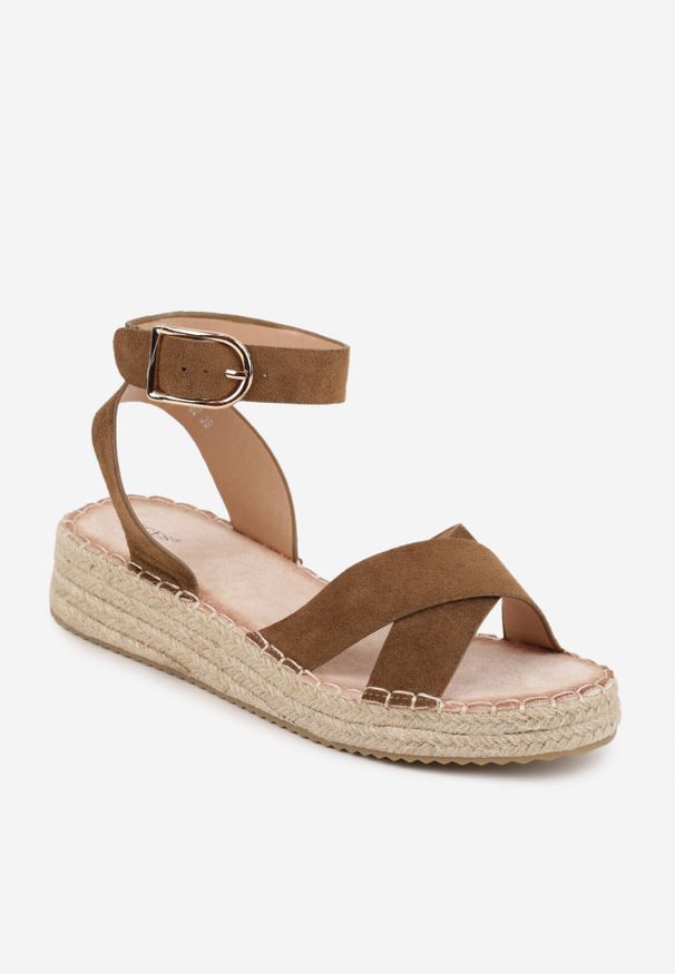 Born2be - Ciemnozielone Plecione Sandały Boho VICES ze Skrzyżowanymi Paskami Aqiaria. Okazja: na co dzień. Zapięcie: pasek. Kolor: zielony. Materiał: len. Sezon: lato. Styl: boho