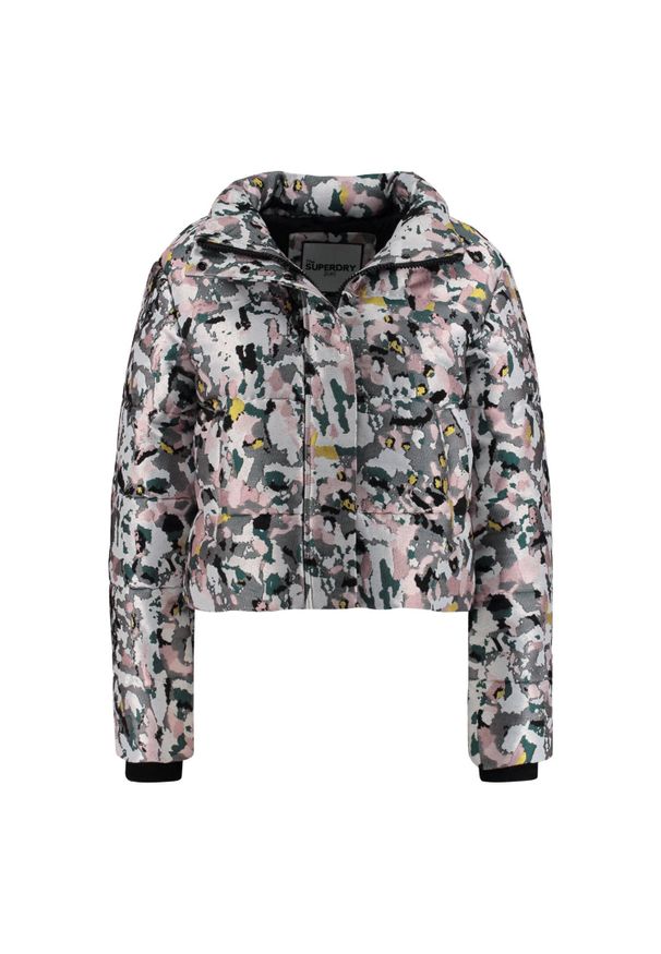 Superdry - Kurtka turystyczna damska Superdary Jacquard Puffer. Kolor: biały. Materiał: poliester. Sezon: zima, jesień. Sport: turystyka piesza