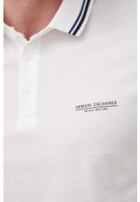 Armani Exchange polo bawełniane kolor biały z nadrukiem. Typ kołnierza: polo. Kolor: biały. Materiał: bawełna. Długość: krótkie. Wzór: nadruk