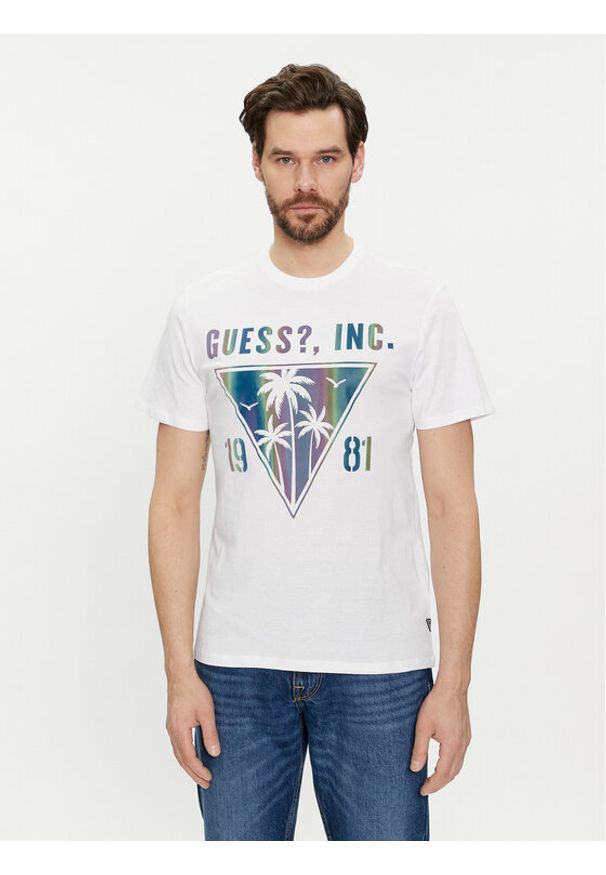 Guess T-Shirt M4GI47 K9RM1 Biały Slim Fit. Kolor: biały. Materiał: bawełna