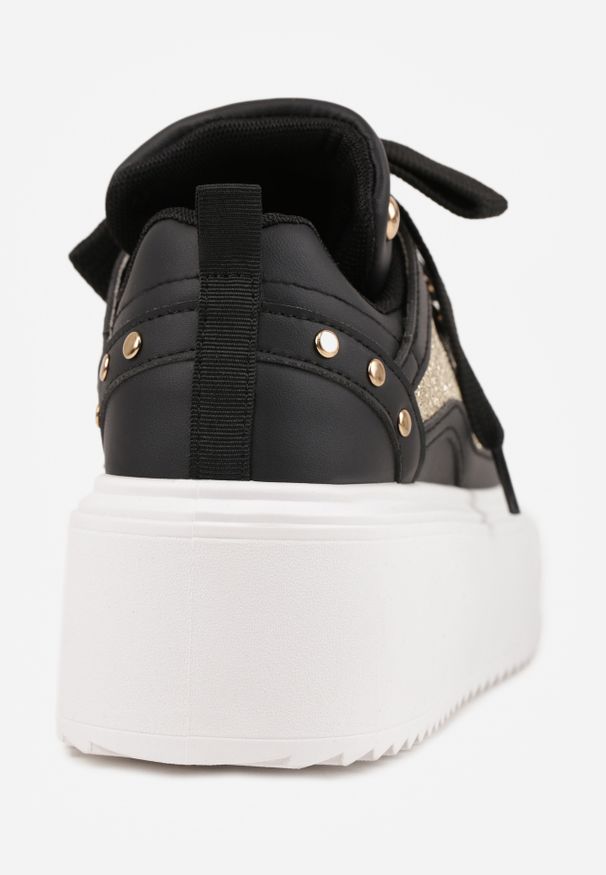 Renee - Czarne Sneakersy na Platformie Ozdobione Nitami i Metalicznymi Elementami Azista. Kolor: czarny. Materiał: jeans. Szerokość cholewki: normalna. Wzór: aplikacja. Obcas: na platformie