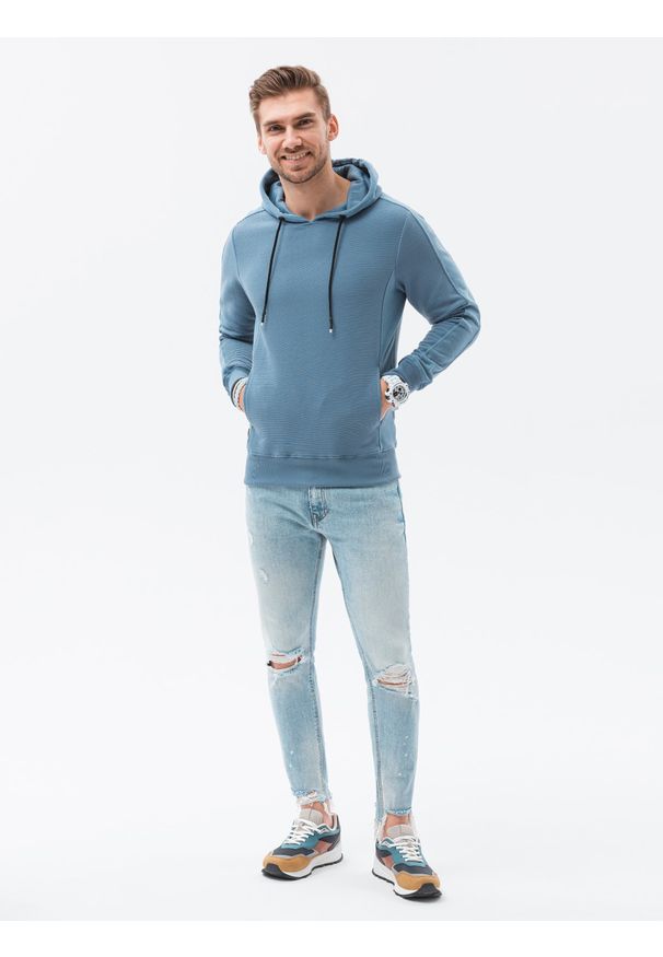 Ombre Clothing - Bluza męska z kapturem B1155 - niebieska - XXL. Typ kołnierza: kaptur. Kolor: niebieski. Materiał: dresówka, bawełna, jeans, dzianina, poliester