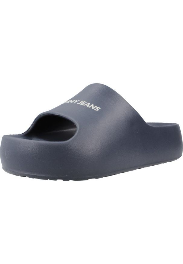TOMMY HILFIGER - Sandały TOMMY JEANS TJW CHUNKY FLATFORM SLID Niebieski. Kolor: niebieski. Materiał: jeans