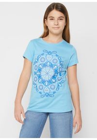 bonprix - T-shirt dziewczęcy. Kolor: niebieski. Wzór: nadruk #2