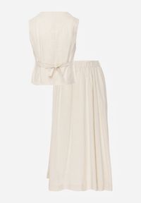 Renee - Beżowy Komplet z Bawełny Kamizelka i Spódnica o Rozkloszowanym Kroju Movenae. Kolor: beżowy. Materiał: bawełna. Wzór: geometria #4