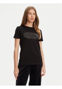 Guess T-Shirt V5YI08 J1314 Czarny Regular Fit. Kolor: czarny. Materiał: bawełna