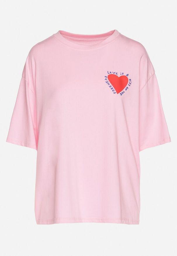 Born2be - Różowy Bawełniany T-shirt z Motywem Serca Liorlie. Okazja: na co dzień, na spacer. Kolor: różowy. Materiał: bawełna. Styl: klasyczny, casual