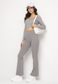 Born2be - Ciemnoszare Legginsy o Kroju Dzwonów z Wysokim Stanem Koritea. Okazja: na co dzień. Stan: podwyższony. Kolor: szary. Styl: klasyczny, casual #5