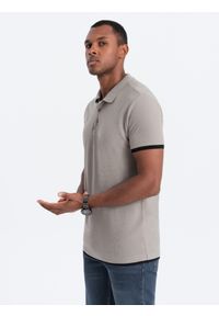 Ombre Clothing - Koszulka męska polo bawełniana - jasnobrązowa S1382 - XXL. Typ kołnierza: polo. Kolor: brązowy. Materiał: bawełna. Wzór: nadruk. Styl: klasyczny #5