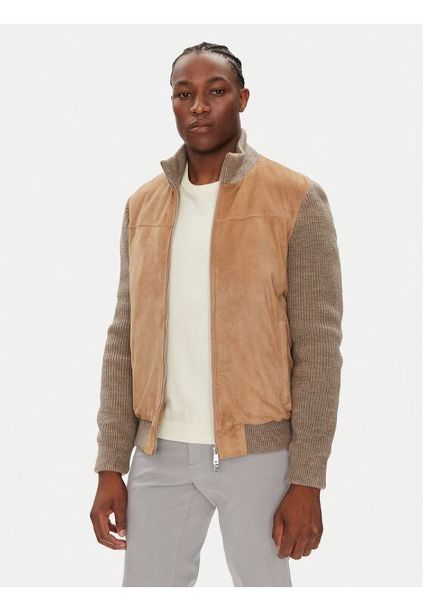 Milestone Kurtka skórzana MSNicolas 531628 60690 Beżowy Regular Fit. Kolor: beżowy. Materiał: akryl, skóra