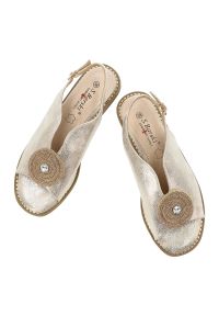 Złote Sandały S.Barski Eleganckie Obuwie Damskie. Okazja: na spacer, na co dzień. Zapięcie: sprzączka. Kolor: złoty. Materiał: skóra ekologiczna. Wzór: aplikacja. Sezon: lato. Styl: elegancki #3