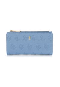 Ochnik - Błękitny portfel damski z tłoczeniem. Kolor: niebieski. Materiał: skóra. Wzór: kwiaty #1