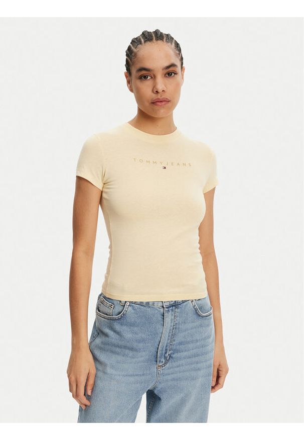 Tommy Jeans T-Shirt Tonal Linear DW0DW20315 Żółty Slim Fit. Kolor: żółty. Materiał: bawełna