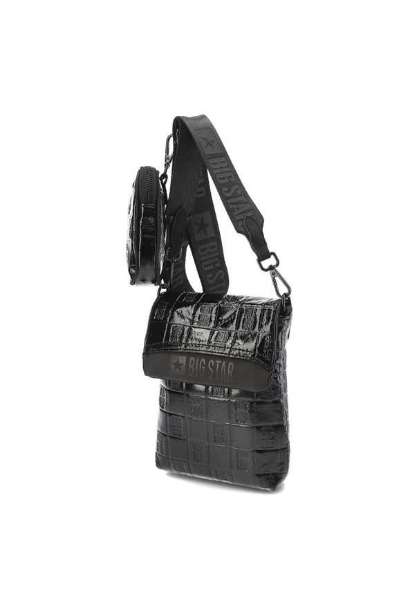 Big-Star - Czarna Modna Mała Saszetka Damska Big Star. Kolor: czarny. Materiał: skóra ekologiczna, materiał. Wzór: aplikacja