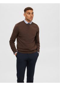 Selected Homme Sweter 16074682 Brązowy Regular Fit. Kolor: brązowy. Materiał: bawełna #1