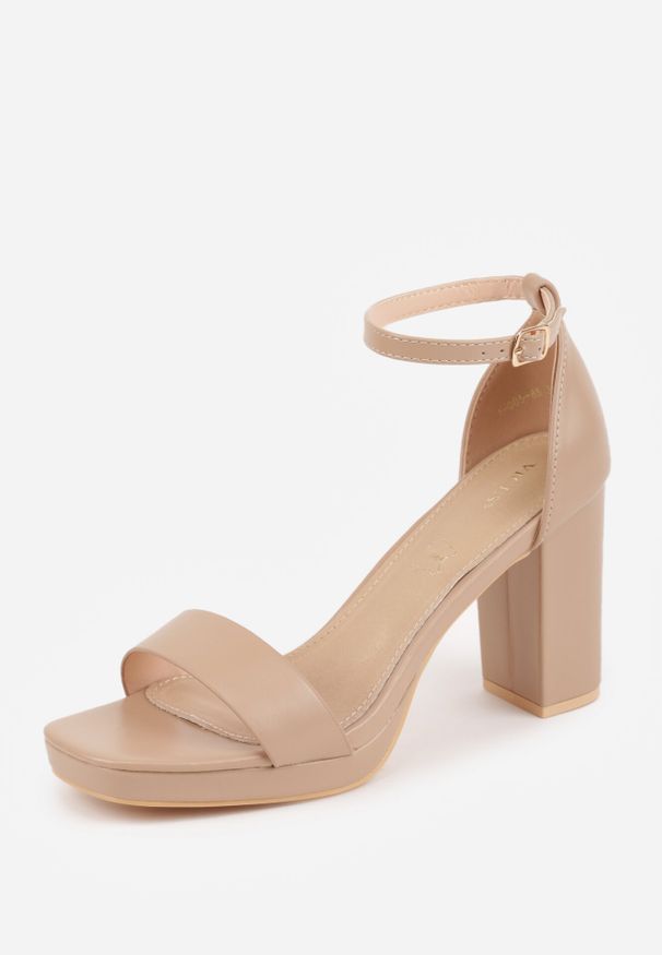 Born2be - Ciemnobeżowe Sandały VICES na Słupku z Wkładką ze Skóry Naturalnej Azirera. Zapięcie: pasek. Kolor: beżowy. Materiał: skóra. Obcas: na słupku. Styl: wizytowy