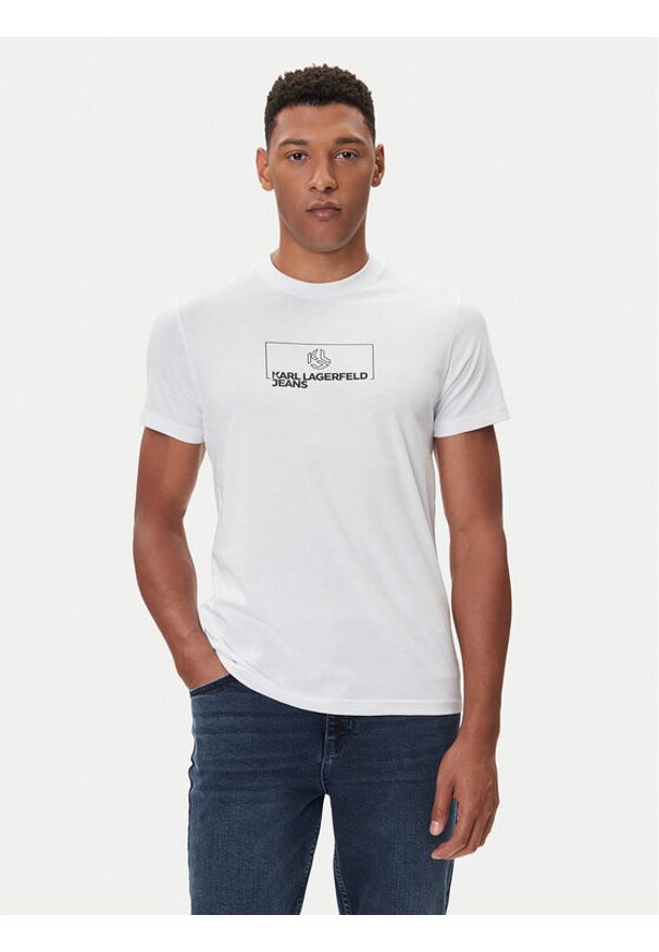 Karl Lagerfeld Jeans T-Shirt A4M17020 Biały Slim Fit. Kolor: biały. Materiał: bawełna