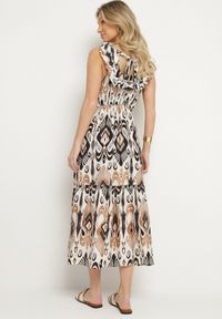 Born2be - Czarna Rozkloszowana Sukienka z Wiskozą Wiązana na Plecach w Print Boho Turielia. Okazja: na spacer. Kolor: czarny. Materiał: wiskoza. Długość rękawa: na ramiączkach. Wzór: nadruk. Sezon: lato. Styl: boho #7