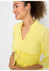 Sukienka z ażurowym haftem bonprix żółty cytrynowy. Kolor: żółty. Wzór: ażurowy, haft #3