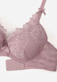 Born2be - Fioletowy Koronkowy Biustonosz z Ozdobnymi Kokardkami na Ramiączkach Aeleolopei. Kolor: fioletowy. Materiał: koronka. Wzór: koronka, aplikacja #7