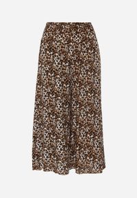 Renee - Brązowe Szerokie Spodnie o Długości 7/8 w Panterkę Rhina. Stan: podwyższony. Kolor: brązowy. Materiał: wiskoza, tkanina. Wzór: motyw zwierzęcy #3