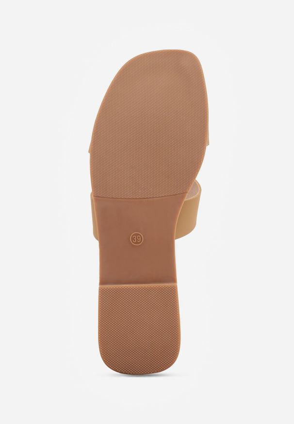 Renee - Beżowe Klapki VICES Basic z Ozdobnymi Wycięciami i Ściętym Noskiem Selestte. Okazja: na co dzień. Kolor: beżowy. Materiał: jeans. Sezon: lato. Styl: casual