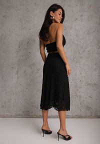 Renee - Czarny Komplet z Koronki Spódnica i Top z Wiązaniem na Szyi Dainetia. Kolor: czarny. Materiał: koronka. Wzór: koronka #7