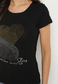 Born2be - Czarny Bawełniany T-shirt Ozdobiony Cyrkoniami i Napisem Divera. Okazja: na co dzień. Kolor: czarny. Materiał: bawełna. Wzór: napisy, aplikacja. Styl: klasyczny, casual #7