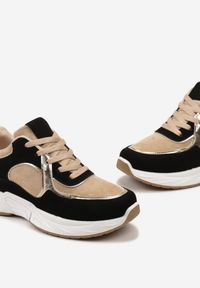 Born2be - Czarno-Brązowe Sneakersy z Metaliczną Lamówką Ovanaia. Nosek buta: okrągły. Zapięcie: sznurówki. Kolor: czarny. Materiał: materiał. Obcas: na obcasie. Wysokość obcasa: niski #3