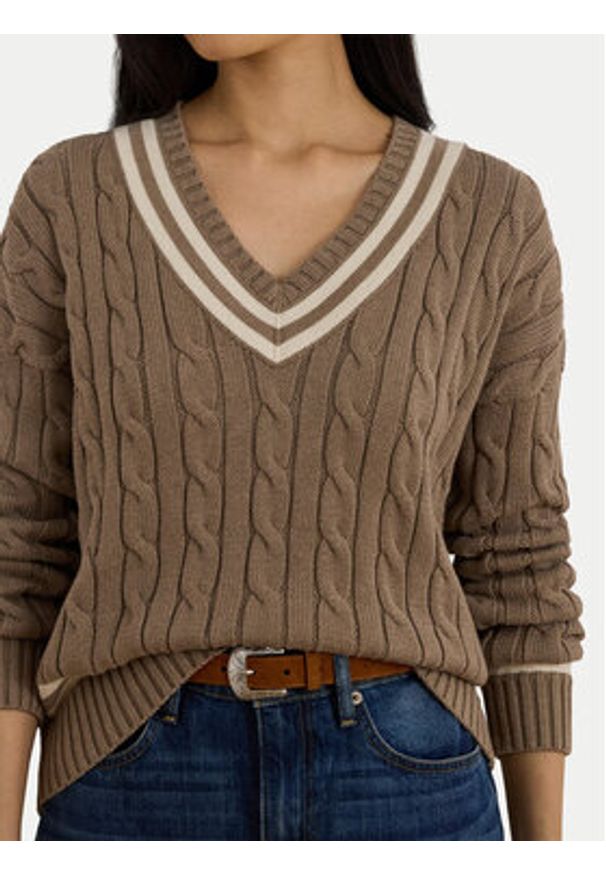 Lauren Ralph Lauren - LAUREN RALPH LAUREN Sweter 200979662002 Brązowy Relaxed Fit. Kolor: brązowy. Materiał: bawełna