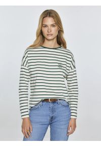 Big-Star - Bluzka damska w paski beżowo-zielone Alerra 304. Okazja: na co dzień. Kolor: zielony. Materiał: jeans, dzianina. Wzór: paski. Styl: casual