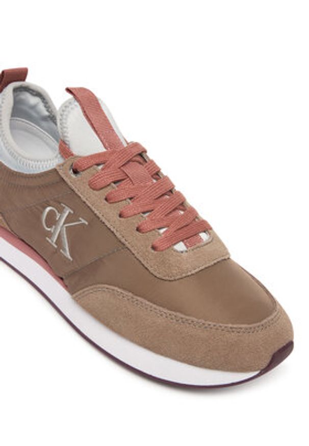 Calvin Klein Sneakersy Retro Runner Sock Laceup Mix Mat YW0YW02060 Brązowy. Kolor: brązowy. Materiał: materiał