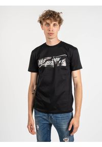 Les Hommes T-shirt | LLT202-717P | Round Neck T-Shirt | Mężczyzna | Czarny. Okazja: na co dzień. Kolor: czarny. Materiał: bawełna. Wzór: nadruk. Styl: casual