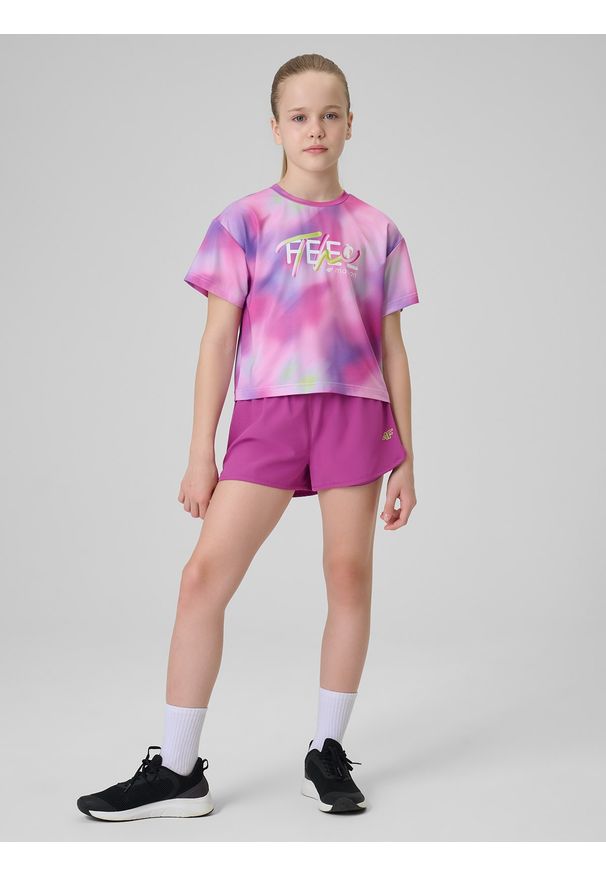 4f - 4F Spodenki sportowe szybkoschnące dziewczęce - fioletowe 122/128 (6-8 lat). Kolor: fioletowy. Materiał: skóra, materiał. Sezon: lato. Sport: fitness