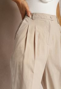 Renee - Beżowe Bawełniane Spodnie Garniturowe z Szerokimi Nogawkami Befia. Kolor: beżowy. Materiał: bawełna #4