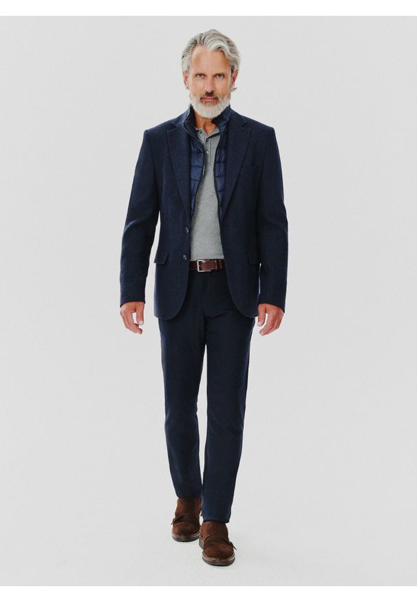 Pako Lorente - PAKO LORENTE – Granatowa marynarka męska z odpinaną podpinką. Kolor: niebieski. Materiał: poliester, wiskoza, elastan, poliamid, wełna