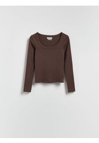 Reserved - Bawełniany longsleeve - ciemnobrązowy. Kolor: brązowy. Materiał: bawełna. Długość rękawa: długi rękaw