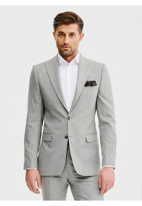 Pako Lorente - PAKO LORENTE - Marynarka garniturowa w prążek. Materiał: poliester, elastan, wiskoza. Wzór: prążki. Styl: młodzieżowy