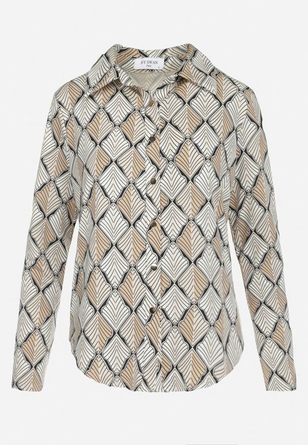 Born2be - Beżowa Koszula w Ornamentalny Wzór Lagzos. Typ kołnierza: kołnierzyk klasyczny. Kolor: beżowy. Długość rękawa: krótki rękaw. Długość: krótkie. Wzór: aplikacja. Styl: klasyczny