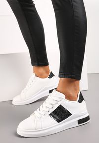 Renee - Biało-Czarne Sneakersy z Metalicznymi Wstawkami i Cyrkoniami na Grubej Podeszwie Wirela. Kolor: biały #2