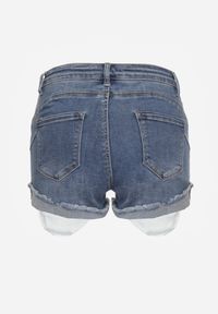 Renee - Granatowe Szorty Denimowe High Waist z Efektem Push-Up i Asymetrycznymi Nogawkami Zilisea. Okazja: na co dzień. Stan: podwyższony. Kolor: niebieski. Materiał: materiał. Styl: casual #3
