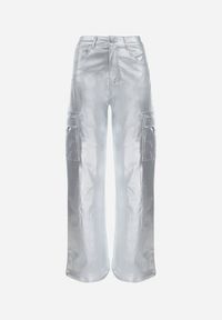 Born2be - Srebrne Metaliczne Spodnie Bojówki z Kieszeniami Rainsey. Kolor: srebrny. Wzór: aplikacja #6